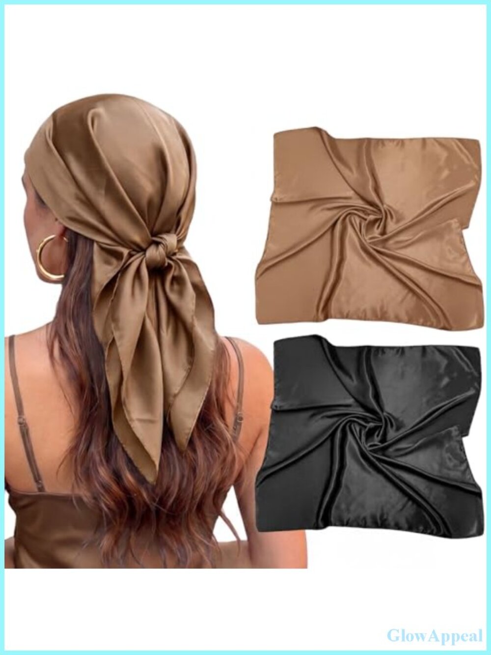 2pc Large Square Head Scarf Polyester Silk Hair Wrap for Women